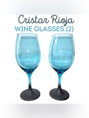 Vintage Cristar Rioja Blue Aquamarine Wine Glasses Set of 2 13 ounces